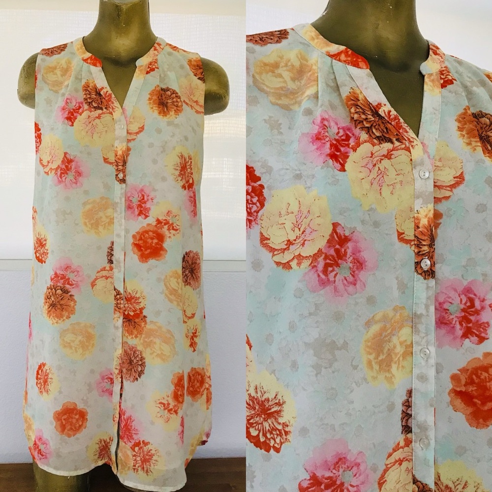 SKIES ARE BLUE Floral Sleeveless TUNIC TOP Size XS (Oversized) - Picture 7 of 8